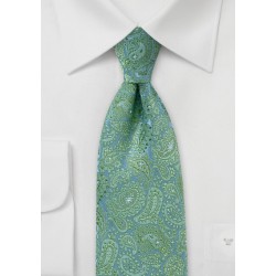 Fresh Paisley Tie in Light Greens and Blues