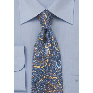 Moroccan Paisley Tie In Blues and Yellows