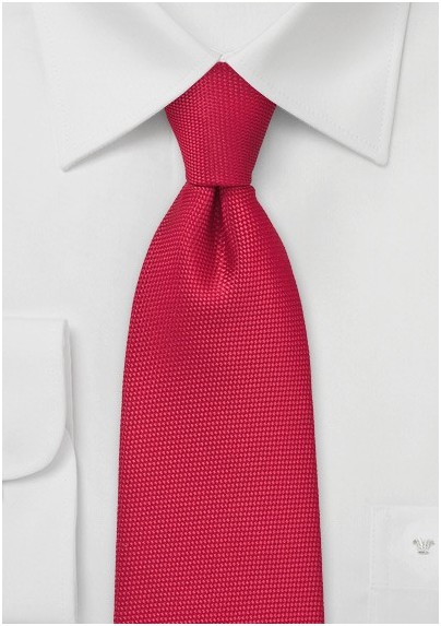 Bright Red Tie in XL Length with Textured Fabric