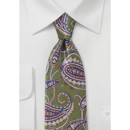 Vintage Paisley Silk Tie in Greens and Blue