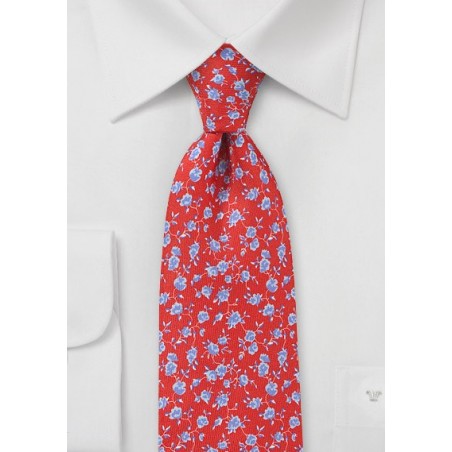 Coral Red and Sky Blue Floral Tie