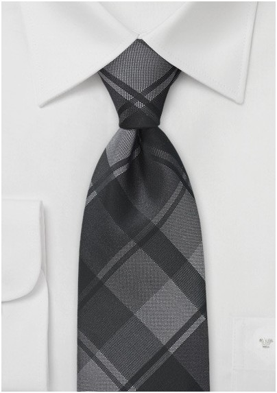 Oversized Plaid XL Tie in Charcoals