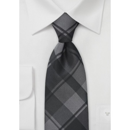 Oversized Plaid Kids Tie in Charcoals