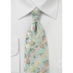 Modern Floral Tie in Silvers, Greens and Yellows