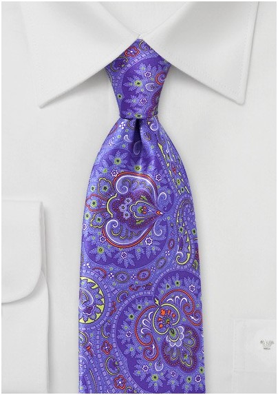 Bright Lilac Colored Paisley Silk Tie