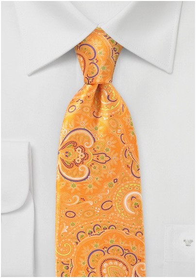 Tangerine Paisley Silk Tie