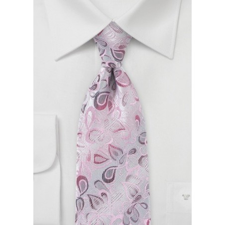 Modern Floral Patterned Tie in Pinks and Silvers
