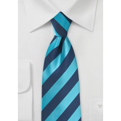 Men's Diagonal Striped Tie in Cyan and Navy