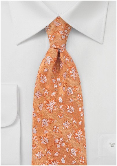 Silk Tie in Orange Sunset with Unique Floral Pattern