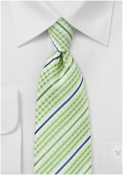Lime Green Plaid Tie with Blue Accents