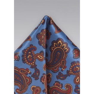 Luxe Paisley Pocket Square in Venetian Blue