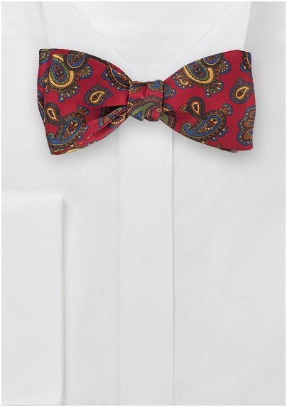Luxe Paisley Bow Tie in Imperial Red