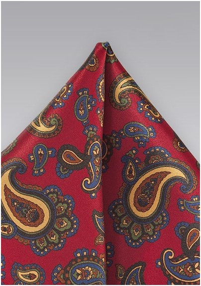 Paisley Pocket Square in Imperial Red