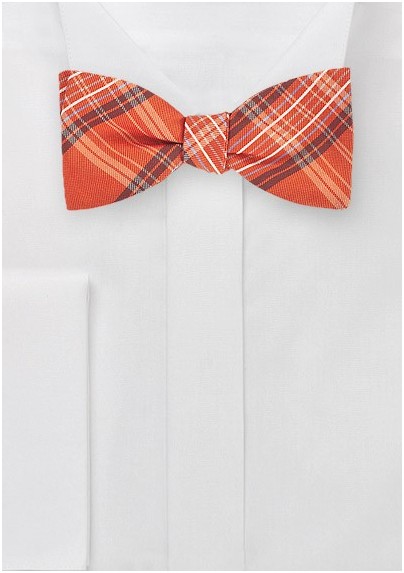 Modern Plaid Bow Tie in Tangerine