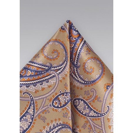 Designer Paisley Pocket Square in Camels and Tans
