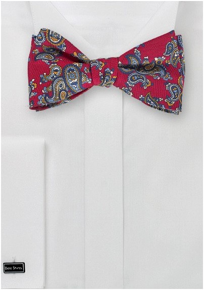 Paisley Bow Tie in Red and Blue