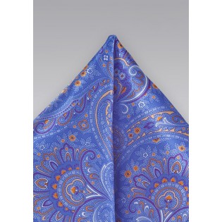 Paisley Pocket Square in Bright Blue