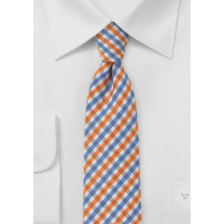 Slim Gingham Tie in Oranges and Blues