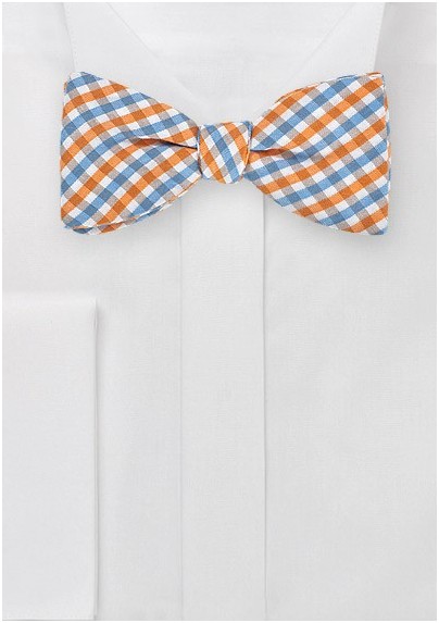 Gingham Self Tie Bow Tie in Oranges