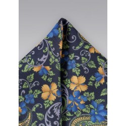 Navy, Green, Yellow Floral Pocket Square