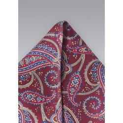 Burgundy and Blue Paisley Pocket Square