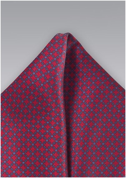 Wine Red and Blue Silk Pocket Square