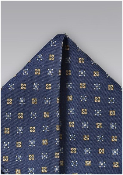 Navy and Yellow Floral Pocket Square