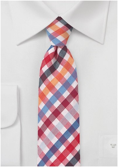 Seersucker Necktie in Red and Blue