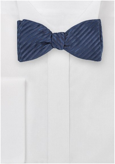 Deep Navy Bowtie with Trendy, Narrow Stripes in Pure Silk