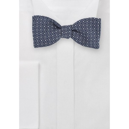 Twilight Blue Self-Tied Bowtie with Square Pattern