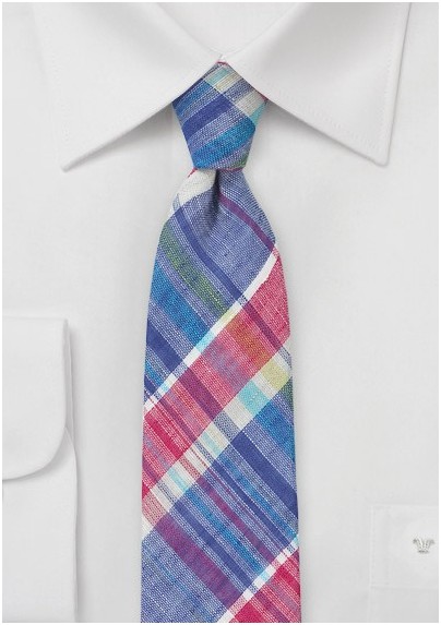 Linen Madras Skinny Tie