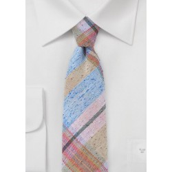 Pink, Blue, Tan Plaid Skinny Tie