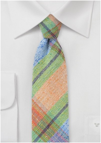 Orange, Green, and Blue Madras Plaid Necktie