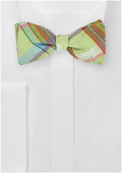 Self Tie Plaid Bow Tie in Limes