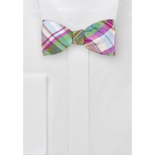 Vibrant Plaid Bow Tie in Pinks and Greens