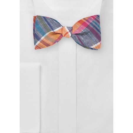 Madras Plaid Bow Tie in Blues and Oranges