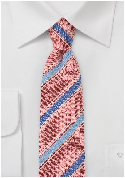 Striped Skinny Tie in Reds and Blues