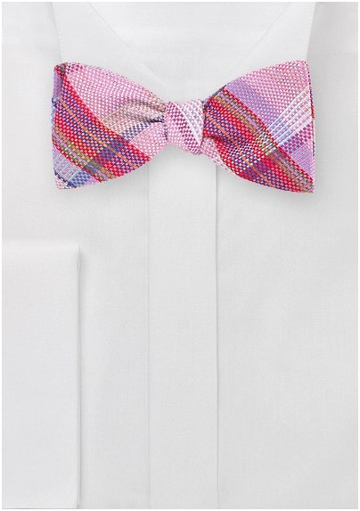 Textured Plaid Bow Tie in Pinks
