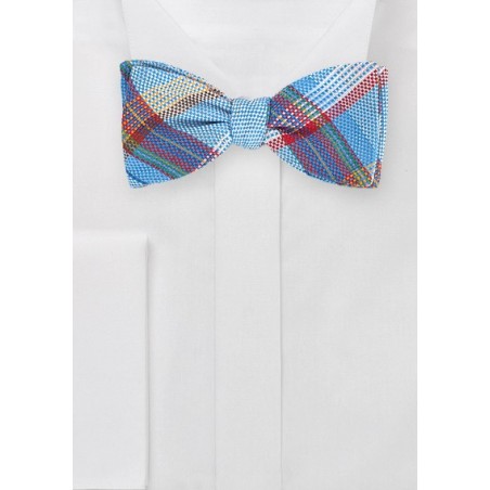 Textured Madras Plaid Bow Tie in Blues