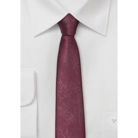 Skinny Burgundy Tie with Distressed Leather Look