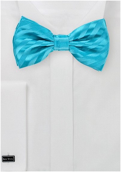 Aqua Blue Striped Bow Tie
