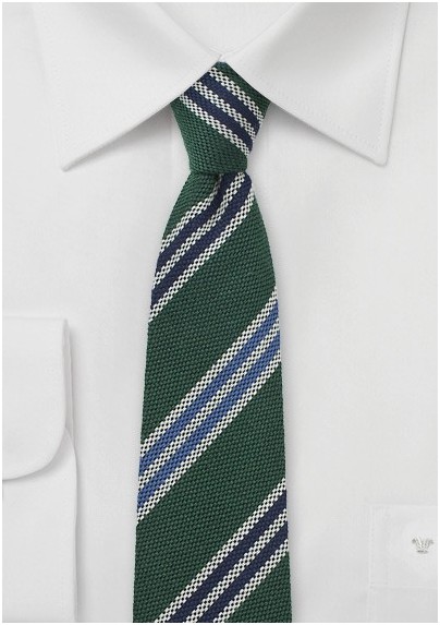 Hunter Green Wool Skinny Tie with Stripes