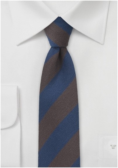 Striped Wool Tie in Espresso and Navy
