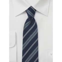 Designer Wool Tie in Navy and Stripes