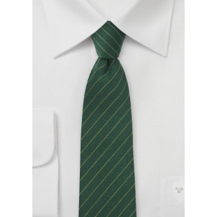 Dark Green Wool Tie with Pencil Stripe Design
