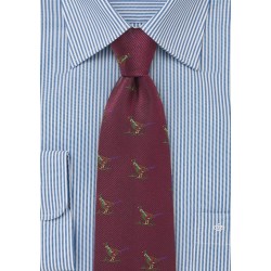 Burgundy Silk Tie with Pheasant Birds