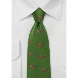Green Silk Tie with Pheasants