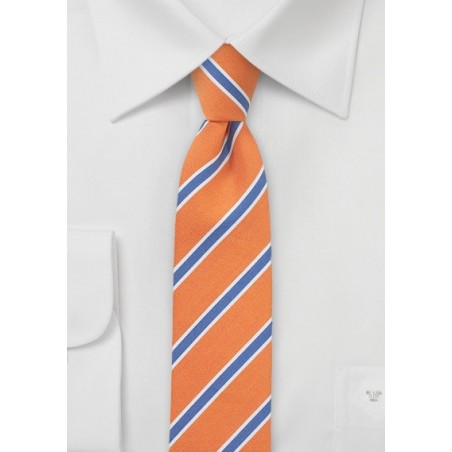 Skinny Linen Tie in Tangerine and Blue