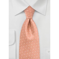 Peach Orange Polka Dot Silk Tie in XL Length