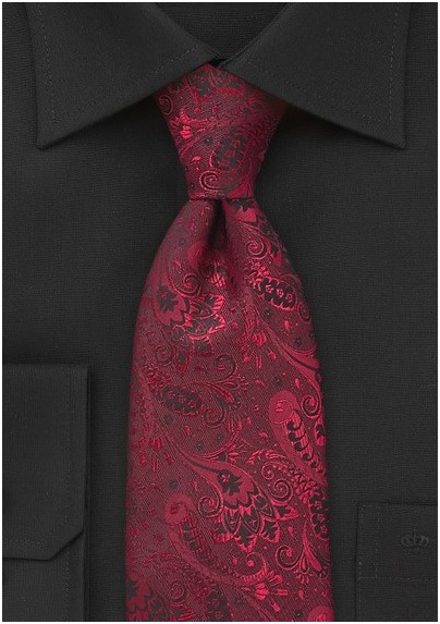XL Floral Motif Tie in Red and Black